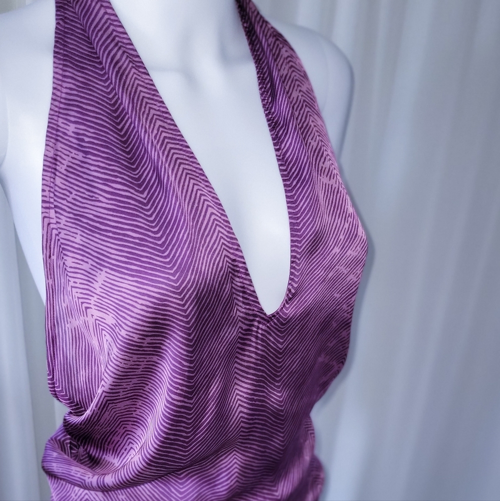 Alexis Jumpsuit • Halter Blouse Pant Romper • Purple Bow Neck • S-M - Picture 4 of 6